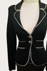 TL Wood Black Jacket Y2K Fitted Wool Crepe White Contrast Tailored boho Size XS