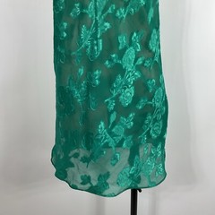 California Dynasty Green Embroidered Negligee Vintage Sexy Satin Gown Sz L Jade