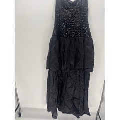 Vintage 80s Loralie Black Goth Punk Sequin and Satin Strapless Ruffled Dress