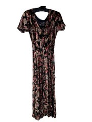 Nostalgia Vintage Dress 90s Sz Small Black Velvet Floral Basque Waist Grunge