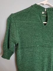 Vintage Womans Metalic Green Pullover Sweater * Lurex? Nice * small? See Pics
