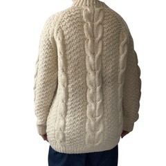 Vintage Hand Knit White Wool Chunky Cable Fisherman Made in Greece Sweater XL