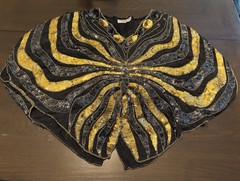 Swee Lo Vintage Hand-Beaded Silk Butterfly Cape Top Size L