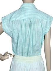 Vintage 80s Linnay Blue/White Check Cap Sleeve Button-Down Womens Shirt