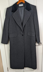 VTG Forecaster of Boston Ladies Gray Long Coat Black Velvet Collar Sz 14