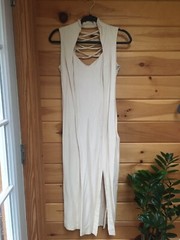 vintage 90s dress Cream Size 8 Small Joseph Ribkoff Criss Cross Back Detail