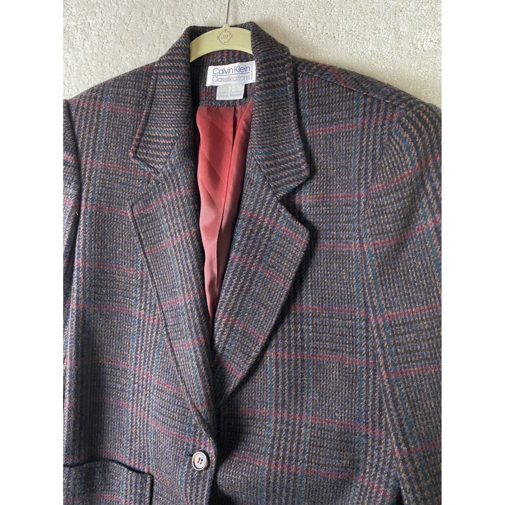 Calvin Klein Blazer Womens 6 Brown Plaid 100% Wool Made in USA Vintage ILGWU