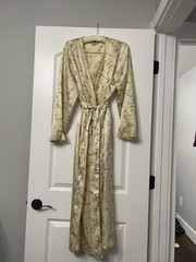 Vtg Morgan Taylor Floral Satin Robe Lace Trim Cottagecore Fairycore Softgirl L