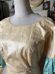 Vintage 1970s Medieval Style Gown, Blue & White Cotton Jacquard