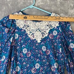 Jane Schaffhausen Belle France Vintage Dress Women 8 Teal Burg Blue Floral Lace
