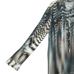 Yansi Fugel Vintage Tunic Abstract Print gray tan Long-Sleeve half Button-Up L