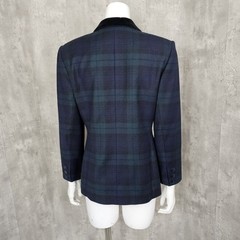 Vintage 80s 90s Giorgio Sant’ Angelo Womens 10 Green Blue Plaid Wool Blazer
