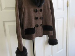 Jamie Kreitman , Ladies Jacket , Synthetic Fur Trim , Small , Black / Brown Comb