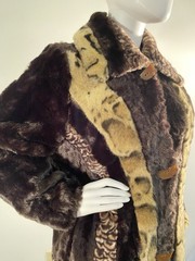Vintage 90’s Wraps Faux Fur A Line Coat With Multi Pattern Piecing Sz Small