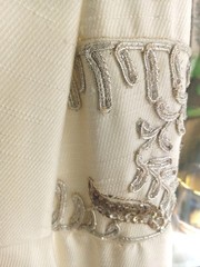 Vintage 1960s Custom Made Raw Silk Linen Embellished Wedding Dress Size 6 28w