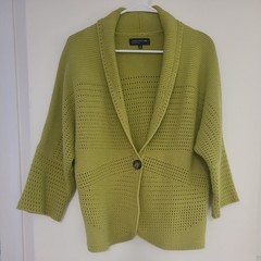 Vtg Y2K Jones New York Spring Green Crochet Knit Cotton Single Button Cardigan S