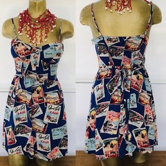 Keds VINTAGE 90s KAUAI PRINCESS Hawaiian POSTCARD Print Resort DRESS M