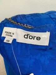Vintage 80s Silk blue dress D’Ore with beautiful beading, glam