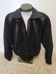 Greg Adams Vintage Black Leather Suede Zip Front Jacket Size M Argentina