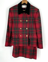 VTG JH Collectibles Womens 10 Skirt Suit Tartan Red Plaid Wool Velvet Collar