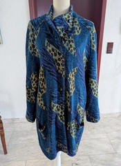 Vintage Bode Knitted Coat Duster Long Blue Leopard Mohair Wool Plus Size US 14