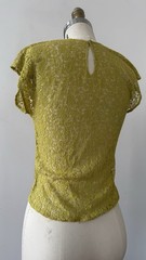 50s Chartreuse Sheer Floral Lace Flutter Cap Sleeve Top Keyhole Bateau Neck XS/S
