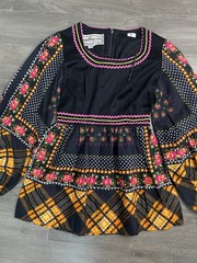Vintage Young Edwardian Blk Velvet Mixed Patchwork Bohemian Dress By Arpeja Sz 5