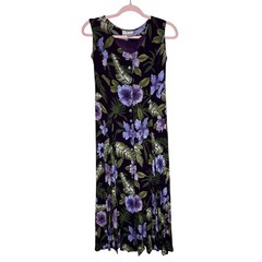 Dressbarn Vintage 90’s Floral Maxi Dress Purple Tropical Rayon Button Front
