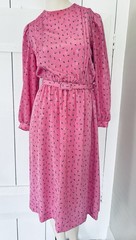 Vintage Lady Carol Petite 70s 80s Pink Puff Sleeve Midi Floral Dress Sz 8