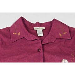 Vintage Dress Shirt Set Studio Ease Size 8 90s Wine Red Butterflies Linen Rayon