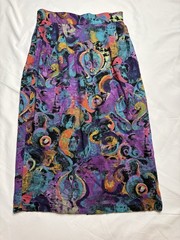 Vintage 90s City Girl California Abstract Paisley Midi Skirt Made in USA Size 8