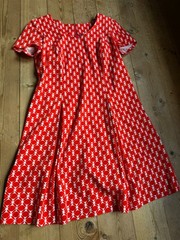 Vintage 60s Twiggy Dress Red White Graphic Pattern A Line Retro Sundress 38-42