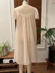 Vtg 60s Henson Kickernick Peachy Pink Sheer Chiffon Lace Peignoir Accent Robe S