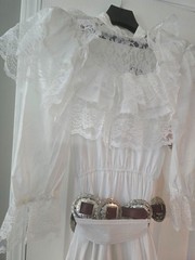 Vintage Western Collection Styles White Wedding Style Dress Petite W/ Belt NOS