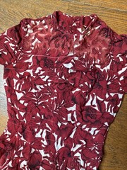 Antique 1930s Cranberry Floral Crepe Dress – Appliqué Netted Yoke – Back Buttons