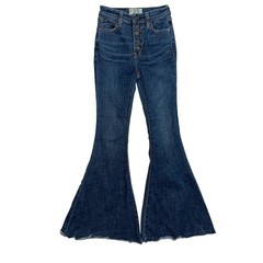 We The Free Extra Wide Flare Jeans Size 25 Button Fly Boho Festival Denim