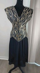 “VTG 1980s John Roberts Dress Gold Metallic Lurex Zebra Stripe Chiffon Drop…
