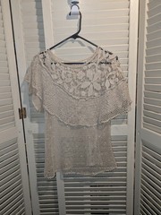 Vintage 70’s Hand Crochet Top Hippie Boho Sz M/L Cotton Measurements in Pictures