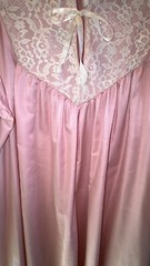 Vintage Farr West Pink Satin Polyester Lace Long Nightgown Size Small