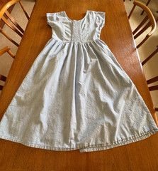 Vintage 80s Chandni Chambray Dress M 100% Cotton Pockets Midi Prarie Western