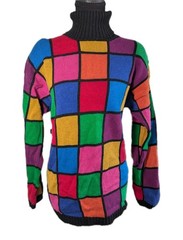 VTG 90s Rafaella Multicolored Squares Turtleneck Oversized Sweater Size Medium