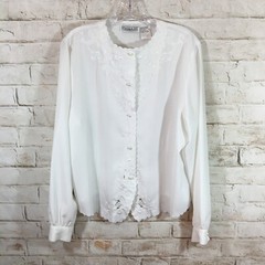 Vintage Christie & Jill Womens 14 Blouse With Embroidery Pearl Style Buttons