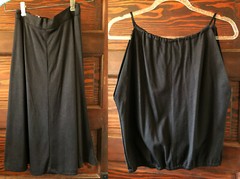 Vintage 1970’s PATTY WOODARD Nylon Skirt & Drawstring Halter Top M Set Black