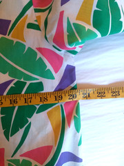 Vintage 80s Cotton Dress Tropical Palm Leaf Drop Waist 12 10 L Green Pink White