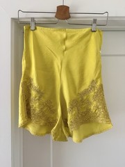 1930s Silk Satin Tap Shorts Electric Yellow Lace Appliqué Pearl Button