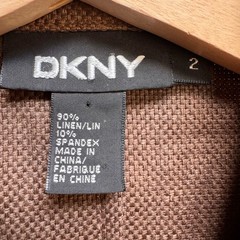 VTG DKNY Women Single Button Blazer 2 Mocha Chocolate Brown Woven Linen Textured