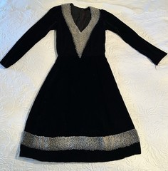 True Vintage 1930s Old Hollywood Glamour Silk Velveteen Beaded Evening Dress
