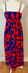 Vtg 60s Holiday Shops Nalii Blue Coral Floral Convertible Straps Hawaiian