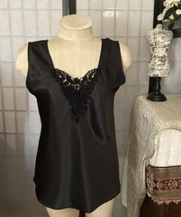 Escapades VTG 80s Wom M Black Satin Lace Embellished Tank Top MI USA