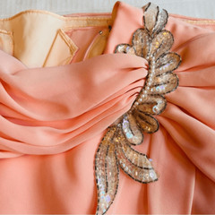 Patra Formal Party Dress Womens Sz 14 Peach Vintage 80’s Rhinestone Patch Union